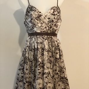 Brown and Cream Strappy Satin Dress
